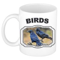 Dieren raaf beker - birds/ vogels mok wit 300 ml - thumbnail