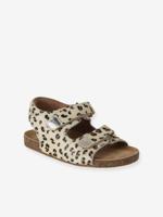 Leren kindersandalen met klittenbandsluiting beige, bedrukt