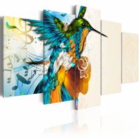 Schilderij - Vogel’s Muziek II, print op canvas, wanddecoratie, 5luik , multikleur - thumbnail