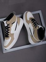 Men's High-Top Skate Shoes - Black and White PU Leather Sneakers Multicolor / EUR46