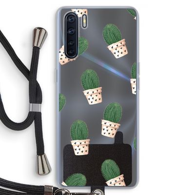 Cactusprint roze: Oppo A91 Transparant Hoesje met koord
