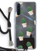 Cactusprint roze: Oppo A91 Transparant Hoesje met koord
