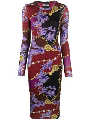 Versace Jeans Couture robe mi-longue à imprimé baroque - Noir