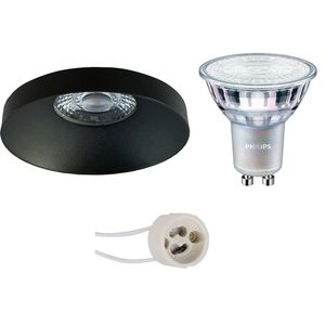 LED Spot Set - Pragmi Vrito Pro - GU10 Fitting - Inbouw Rond - Mat Zwart - Ø82mm - Philips - MASTER 927 36D VLE - 3.7W - Warm Wit 2200K-2700K - DimTone Dimbaar