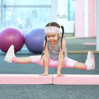 210 cm Opvouwbare Evenwichtsbalk Schuimrubberen Gymnastiekbalk met Antislip Basis voor Kinderen Draagbaar Turntoestel met Handgrepen