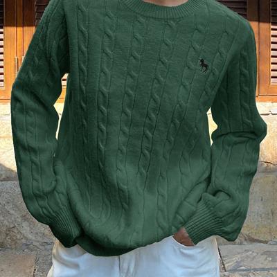 Bon&Bon Women's Navy Blue Polo Collar Cable-Knit Embroidered Sweater Green / S