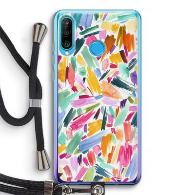 Watercolor Brushstrokes: Huawei P30 Lite Transparant Hoesje met koord