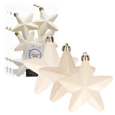 36x stuks kunststof sterren kersthangers wol wit 7 cm