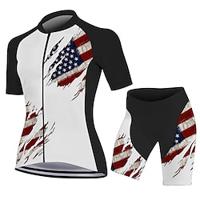 Dames Wielrenshirt met shorts Korte mouw Bergracen Wegwielrennen Wit Blauw Nationale vlag Fietsen Spandex Sport Nationale vlag Kleding Lightinthebox - thumbnail