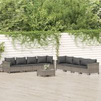 9-delige Loungeset met kussens poly rattan grijs