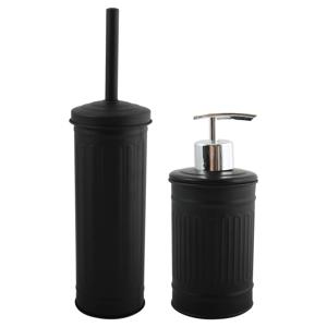 MSV Badkamer accessoires set - zwart - zeeppompje/wc-borstel - metaal - Badkameraccessoireset