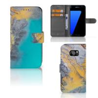 Samsung Galaxy S7 Edge | Bookcase | Marble Blue Gold | Portemonnee hoesje