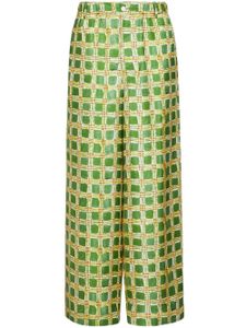 Marni pantalon ample Check Fields en soie - Vert