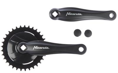 Miranda crankstel 33t 1+ voor 3/32" ketting met disc zwart/zilver