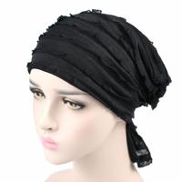Moslim stapelen Cap Chiffon Fold tulband Cap chemotherapie Cap (zwart)
