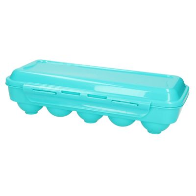 Eierdoos - koelkast organizer eierhouder - 10 eieren - blauw - kunststof - 27 x 12,5 cm