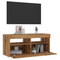 Tv-meubel met LED 90x35x40 cm bewerkt hout artisanaal eiken