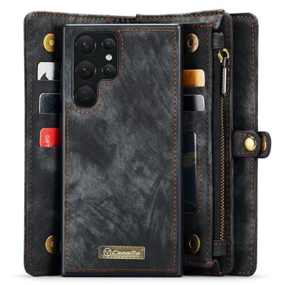 Caseme Samsung Galaxy S22 Ultra hoes - Vintage 2 in 1 portemonnee - Zwart