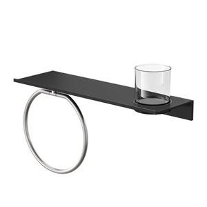 Planchet met Glas en Handdoekring Geesa Leev 40 cm RVS Zwart Geesa