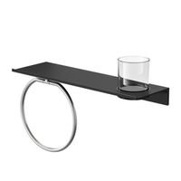 Planchet met Glas en Handdoekring Geesa Leev 40 cm RVS Zwart Geesa - thumbnail