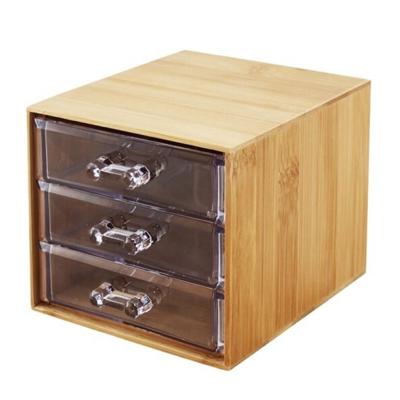 Ladekastje bureau organizer Bamboo - 3 lades - bamboe hout - L12 x B14 x H11 cm