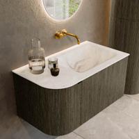 Badmeubel Mondiaz Kurve-Dlux | 85 cm cm | Meubelkleur Shadow | Wastafelkleur Frappe | Solid surface | Wasbak rechter zijde spoelbak | Zonder kraangat(en)