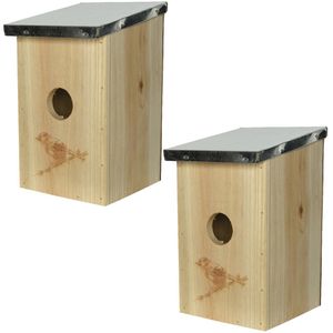 2x stuks vurenhouten/houten vogelhuisjes naturel 21 cm - Vogelhuisjes