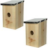 2x stuks vurenhouten/houten vogelhuisjes naturel 21 cm - Vogelhuisjes - thumbnail