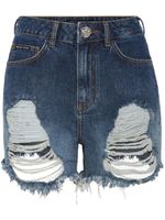 Philipp Plein short en jean à effet usé - Bleu - thumbnail