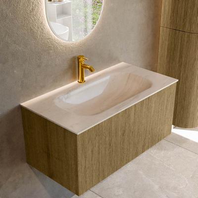 Badmeubel Mondiaz Kurve-Dlux | 90 cm | Meubelkleur Dusk | Wastafelkleur Meli | Solid surface | Wasbak midden spoelbak | 1 kraangat