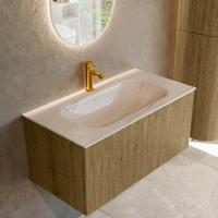 Badmeubel Mondiaz Kurve-Dlux | 90 cm | Meubelkleur Dusk | Wastafelkleur Meli | Solid surface | Wasbak midden spoelbak | 1 kraangat