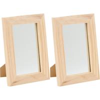 Staande spiegel - 2x - 13,5 x 19,5 cm - hout - blanco - DIY hobby/knutselmateriaal