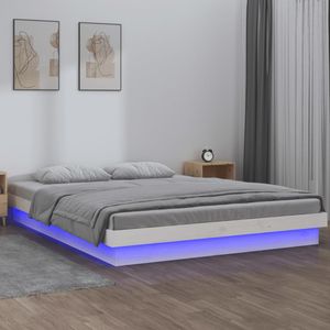 Bedframe LED massief hout wit 180x200 cm Super King