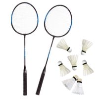 Badminton set blauw/zwart met 7x shuttles en opbergtas - thumbnail