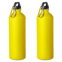 2x Stuks aluminium waterfles/drinkfles geel met schroefdop en karabijnhaak 800 ml