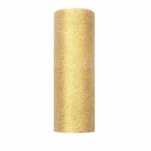15x Rolletje tule stof goud met glitters 15 cm
