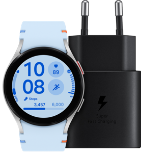 Samsung Galaxy Watch FE Zilver/Blauw + Samsung Oplader 25W