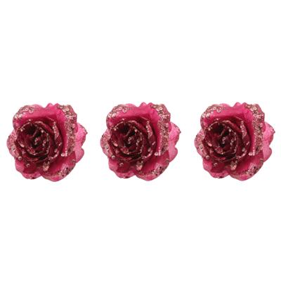Kerstboomversiering Bloem - 6x - 15 cm - roze - op clip - ornament Kerstboomversiering Bloem - 6x - 15 cm - roze - op clip - ornament