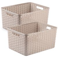 3x stuks rotan gevlochten opbergmand/opbergbox kunststof - taupe - 38 x 28 x 19 cm