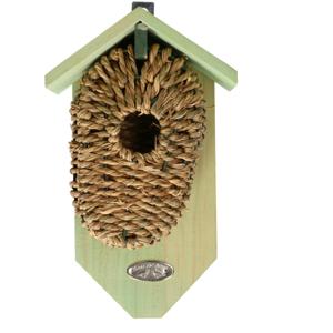 Houten vogelhuisjes/nestbuidels zeegras 26 cm