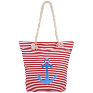 Strandtas strepen rood/wit met anker 34 x 37 cm - Strandtassen