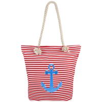 Strandtas strepen rood/wit met anker 34 x 37 cm - Strandtassen