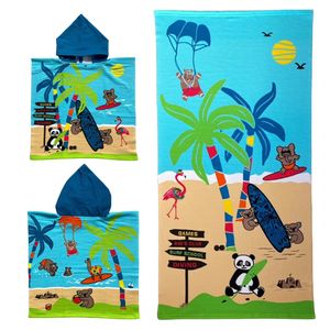 Set van bad cape/poncho met strand/badlaken voor kinderen dieren print microvezel