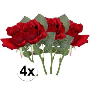 4x Rode rozen kunstbloemen 30 cm