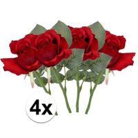 4x Rode rozen kunstbloemen 30 cm