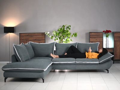 Converteerbare hoekbank ARRAS hoek met longchair links stof lichtgrijs