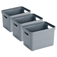 Sunware Opbergbox Sigma - 3x - kunststof - blauw/grijs - 18 liter - Opbergbakken/opbergers
