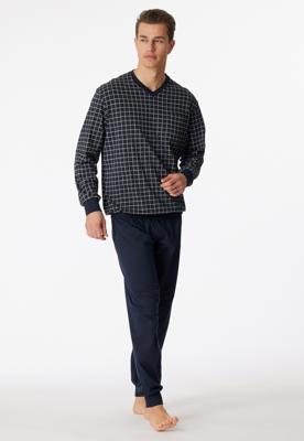 Blauw geruite heren pyjama Schiesser