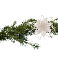 Kerstboomversiering bloem op clip - wit - 14 cm - glitters - kunststof - thumbnail