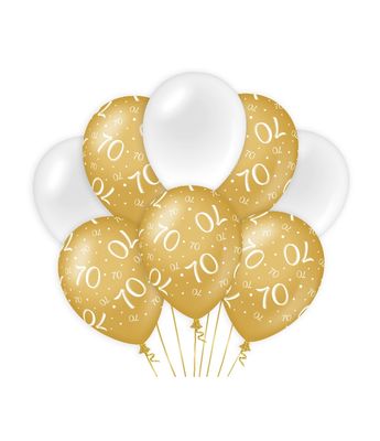 Ballonnen 70 Jaar Goud/Wit (8st)